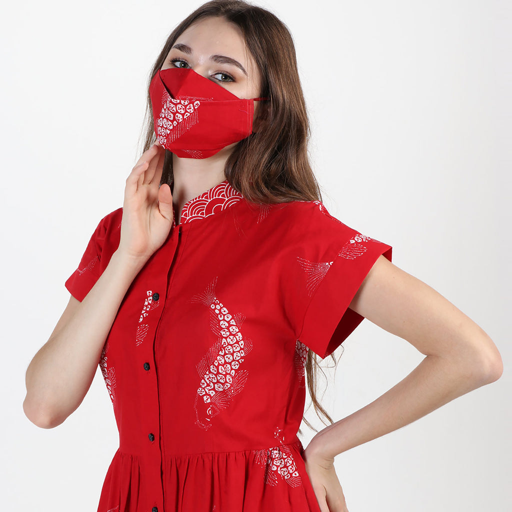 &nbsp;Button Dress Batik 2 Motif Koi Wave