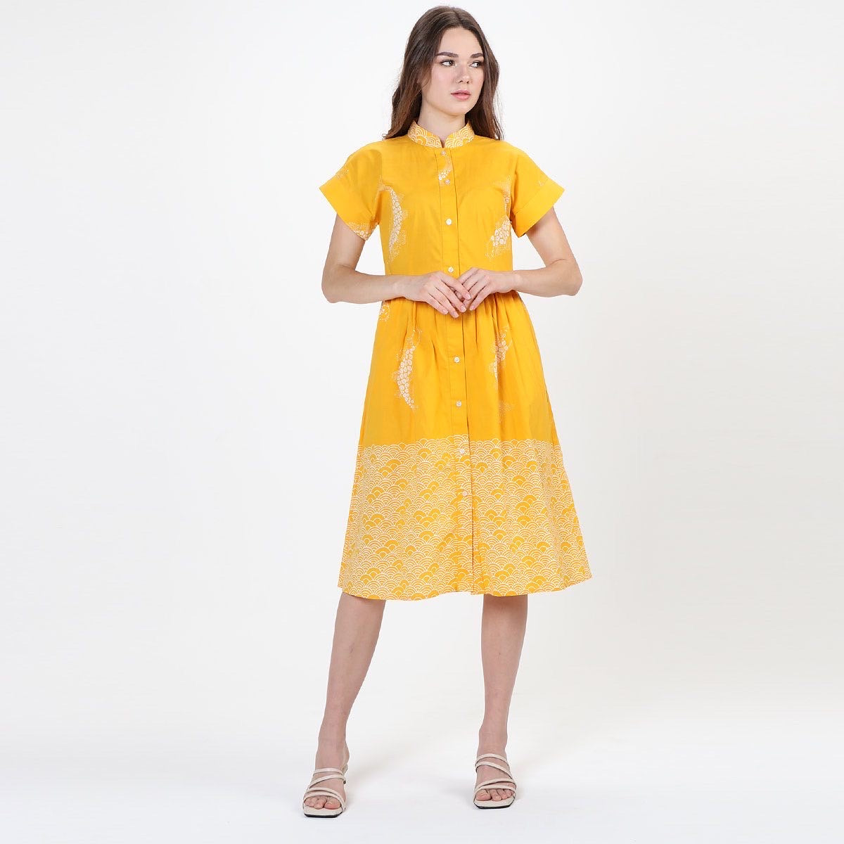 &nbsp;Button Dress Batik 2 Motif Koi Wave