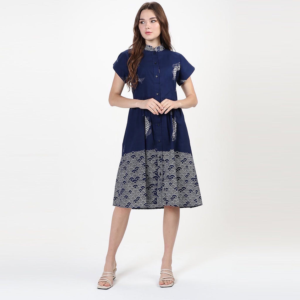 &nbsp;Button Dress Batik 2 Motif Koi Wave